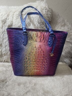 Brahmin Ezra Horizon Vibrant Ombre Croc-Embossed Tote Bag - Purple/Blue/Gold